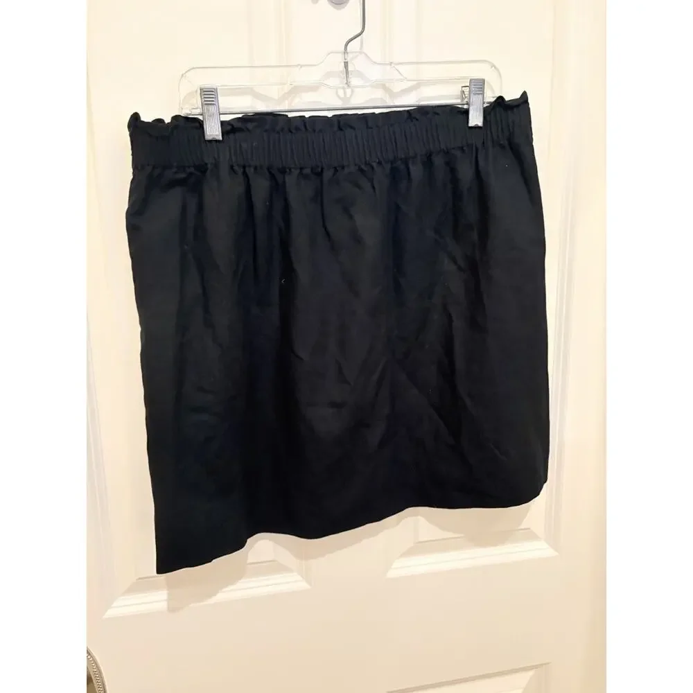 J.Crew Women's Skirt Pull On Linen Blend Mini Elastic Waist Pockets Black Sz. 14